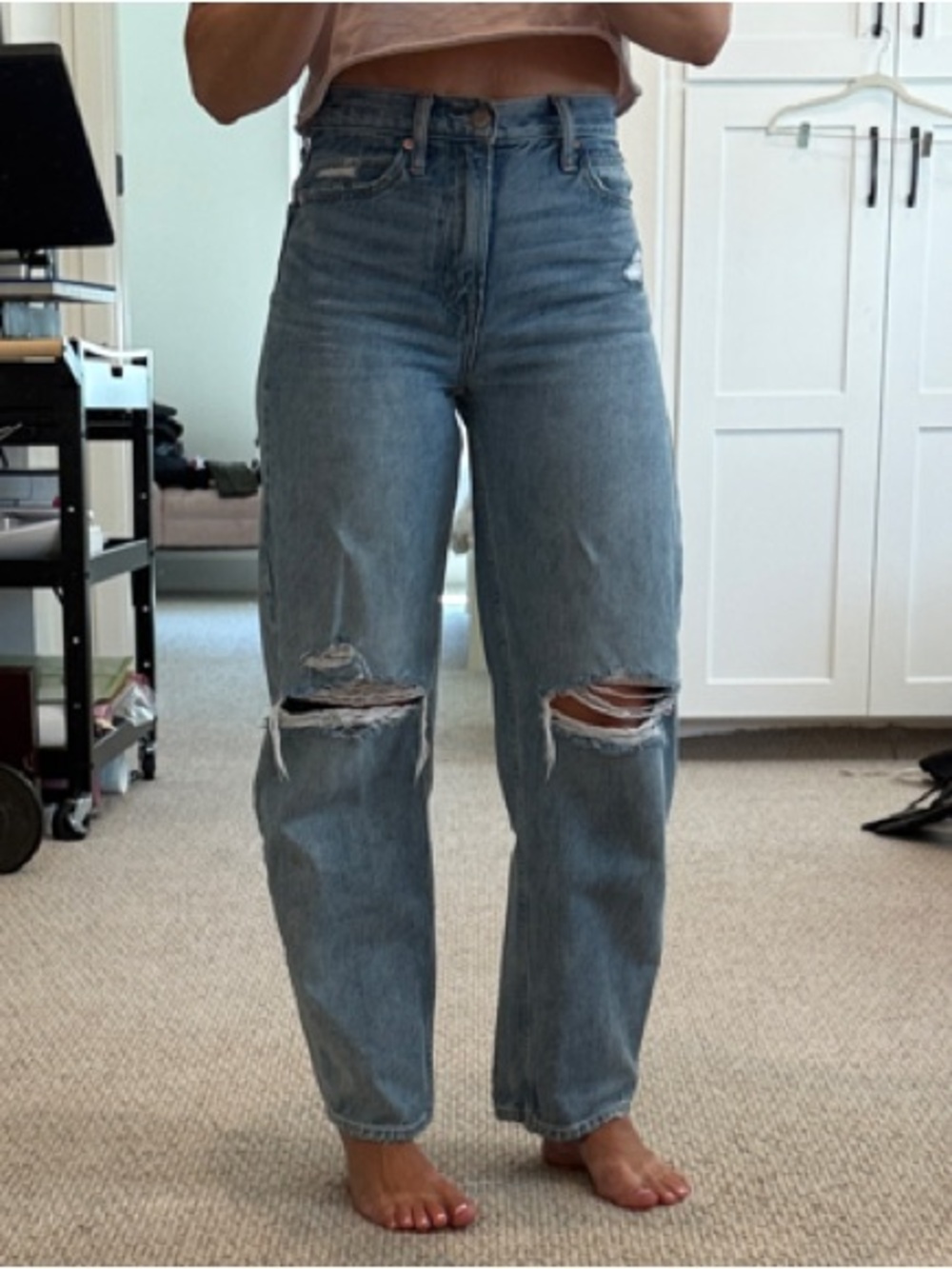 GAP Light Barrel High Rise Jeans with Knee Rips